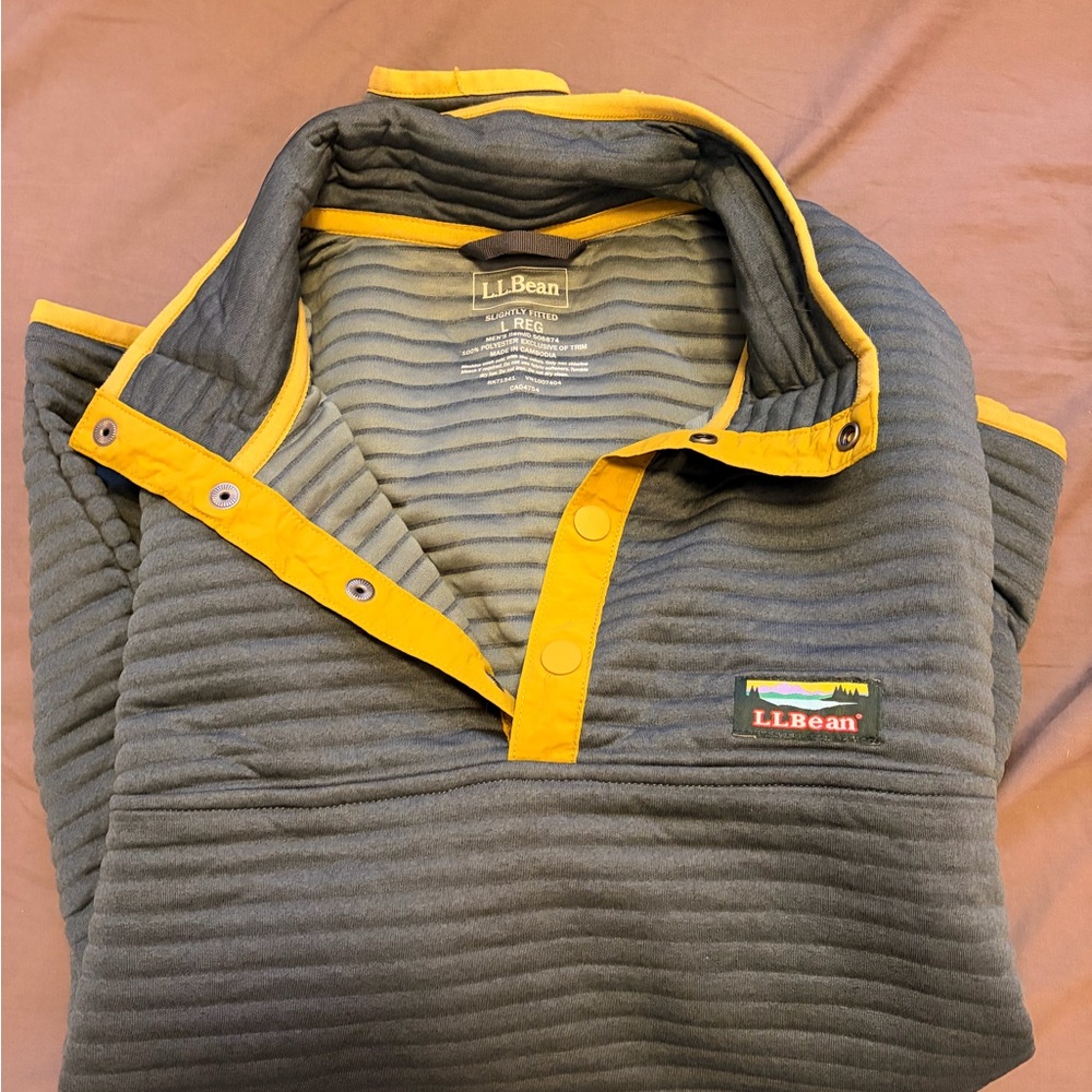 L.L. Bean Grey/Green Pullover with Trim